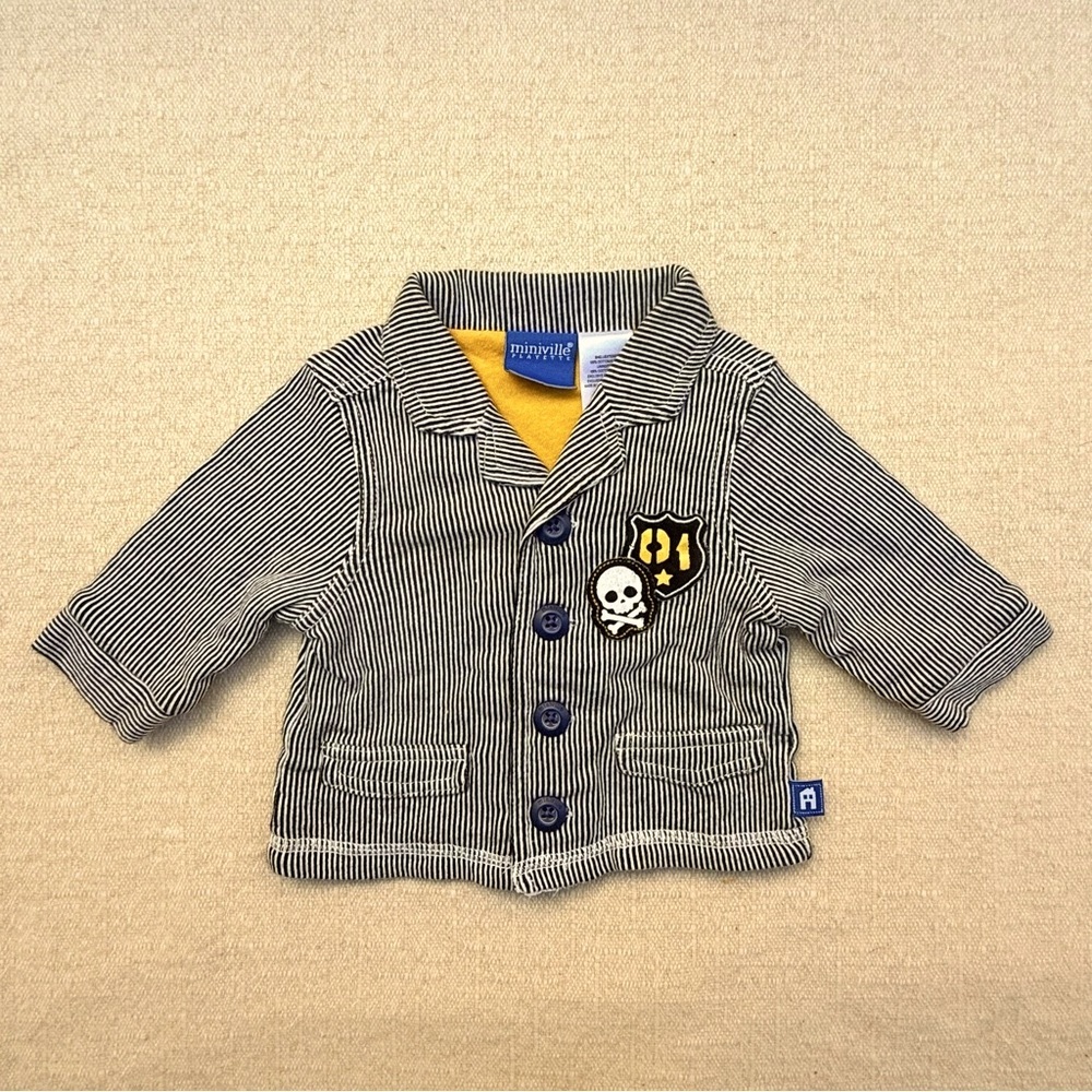 Miniville Playette Navy Striped Baby Kids Patch Jacket Blazer 3M